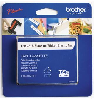 Tape BROTHER TZE231S2 12mmx4m sort/hvit